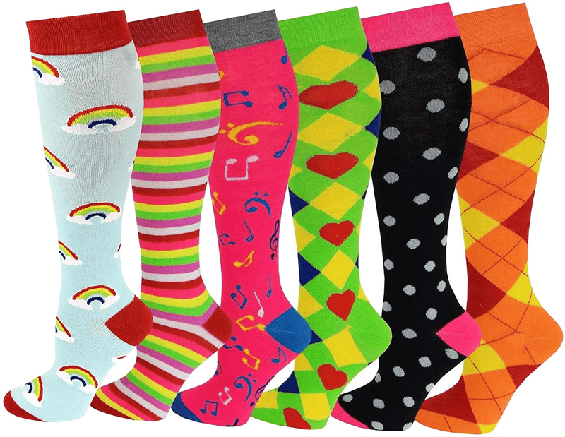 6 Pairs Women's Fancy Design Multi Colorful Patterned Knee High Socks Home & Garden > Decor > Seasonal & Holiday Decorations& Garden > Decor > Seasonal & Holiday Decorations SUMONA Assorted Design  