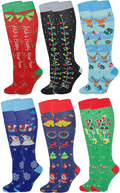 6 Pairs Women's Fancy Design Multi Colorful Patterned Knee High Socks Home & Garden > Decor > Seasonal & Holiday Decorations& Garden > Decor > Seasonal & Holiday Decorations SUMONA Happy Holidays  