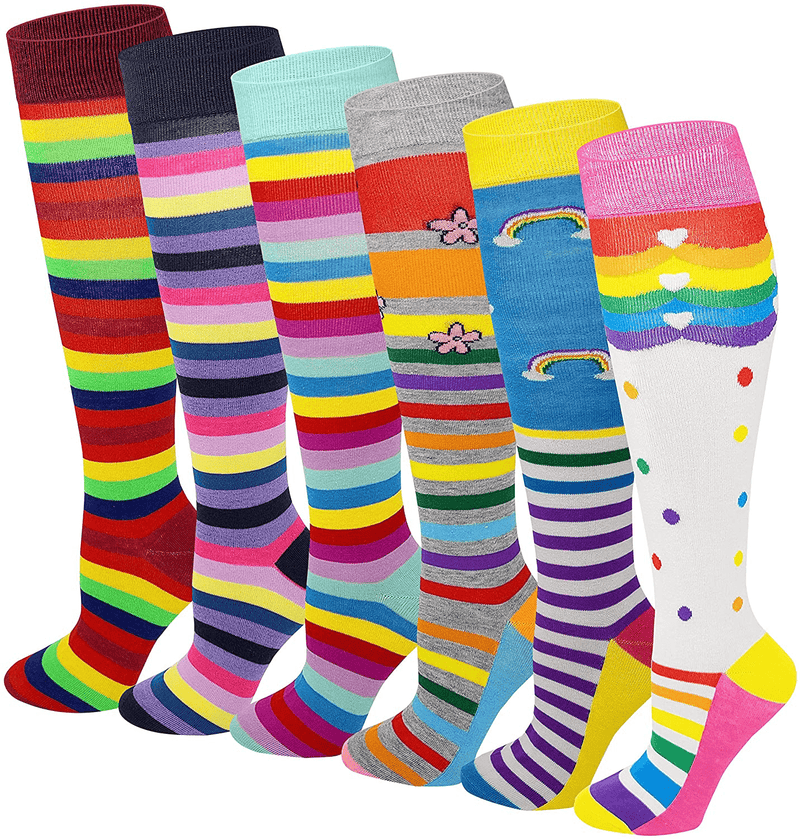 6 Pairs Women's Fancy Design Multi Colorful Patterned Knee High Socks Home & Garden > Decor > Seasonal & Holiday Decorations& Garden > Decor > Seasonal & Holiday Decorations SUMONA Rainbow Stripes  