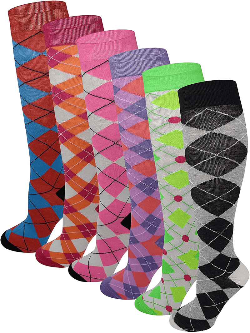 6 Pairs Women's Fancy Design Multi Colorful Patterned Knee High Socks Home & Garden > Decor > Seasonal & Holiday Decorations& Garden > Decor > Seasonal & Holiday Decorations SUMONA Argyle Design  