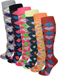6 Pairs Women's Fancy Design Multi Colorful Patterned Knee High Socks Home & Garden > Decor > Seasonal & Holiday Decorations& Garden > Decor > Seasonal & Holiday Decorations SUMONA Hearts Argyle  