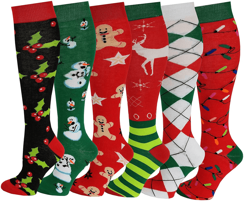 6 Pairs Women's Fancy Design Multi Colorful Patterned Knee High Socks Home & Garden > Decor > Seasonal & Holiday Decorations& Garden > Decor > Seasonal & Holiday Decorations SUMONA Christmas 2017  