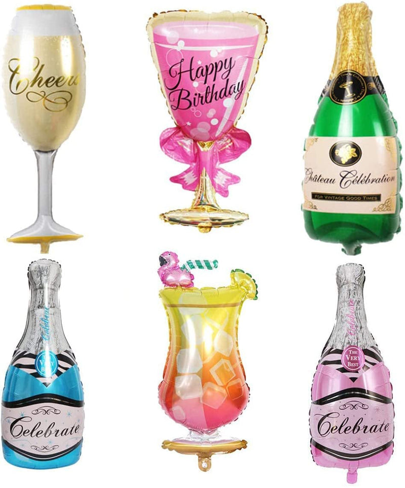 6 Pcs Aluminum Film Champagne Bottle Balloons Set, Champagne Bottle and Wine Goblet Glass Pink Foil Balloons for Birthday Party Supplies,Anniversary Events Decorations Arts & Entertainment > Party & Celebration > Party Supplies Home Décor   