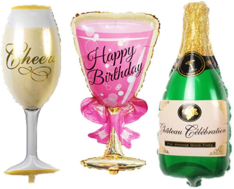 6 Pcs Aluminum Film Champagne Bottle Balloons Set, Champagne Bottle and Wine Goblet Glass Pink Foil Balloons for Birthday Party Supplies,Anniversary Events Decorations Arts & Entertainment > Party & Celebration > Party Supplies CJUAN   