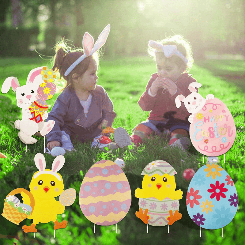 6 Pcs Easter Yard Signs with Bunny Chickens and Easter Eggs Stakes for Garden Lawn Yard Decoration Easter Props Decor Home & Garden > Decor > Seasonal & Holiday Decorations Jangostor   