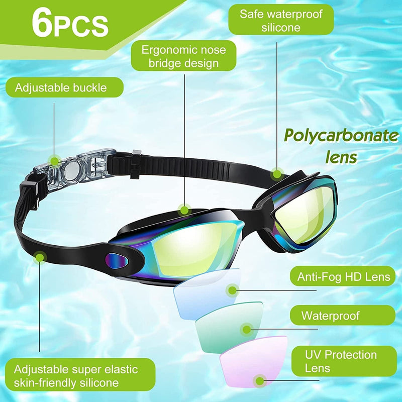 6 Pcs Swim Goggles Swimming Equipment Swimming Goggles Sport Swimming Goggles for Women Men Adult Youth Sporting Goods > Outdoor Recreation > Boating & Water Sports > Swimming > Swim Goggles & Masks Flutesan   