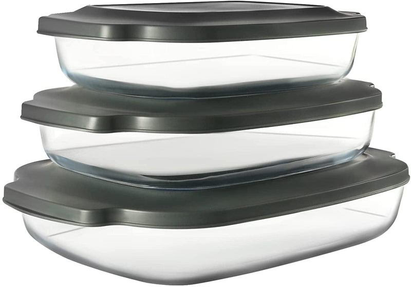 6-Piece Deep Glass Baking Dish Set, Rectangular Glass Bakeware Set with Lids, Baking Pans, Casserole Dishes for Lasagna, Leftovers, Cooking, Kitchen, Freezer-To-Oven Friendly, Space-Saving Home & Garden > Kitchen & Dining > Cookware & Bakeware M MCIRCO 6pcs-gray  