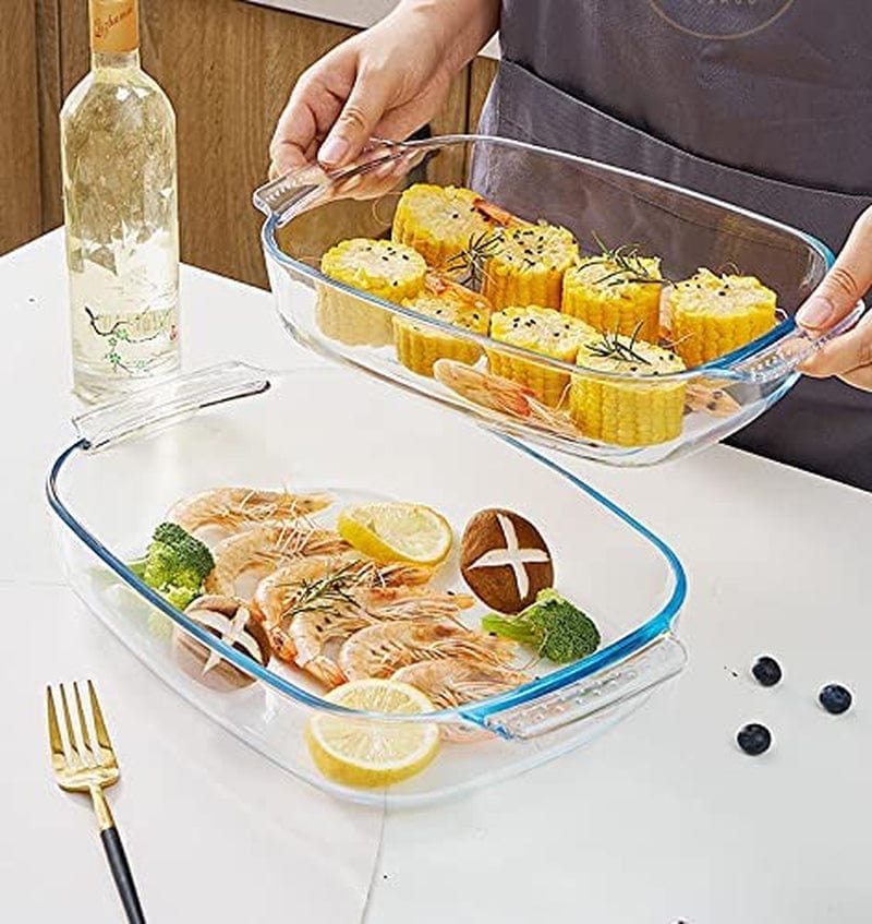 6-Piece Deep Glass Baking Dish Set, Rectangular Glass Bakeware Set with Lids, Baking Pans, Casserole Dishes for Lasagna, Leftovers, Cooking, Kitchen, Freezer-To-Oven Friendly, Space-Saving