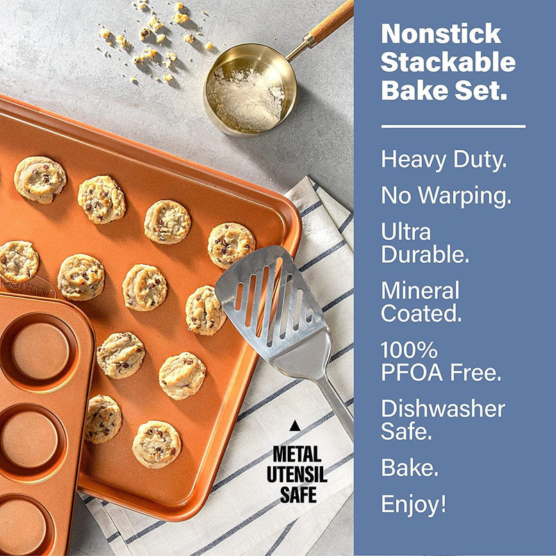 6 Piece Non-Stick Bakeware Set Includes Baking Pans, Cookie Sheet, Loaf Pan, Muffin Tin and More with Premier Ti-Cerama Copper Coating 100% PFOA Free Home & Garden > Kitchen & Dining > Cookware & Bakeware E Mishan & Sons   