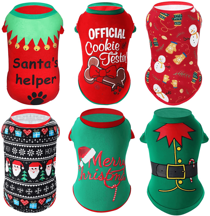 6 Pieces Christmas Dog Shirts Printed Puppy Clothes Soft Breathable Puppy Shirts Christmas Printed Pet T-Shirt Colorful Dog Outfits Puppy Sweatshirt Pullover Clothes for Small Medium Pets Animals & Pet Supplies > Pet Supplies > Dog Supplies > Dog Apparel Frienda Small  
