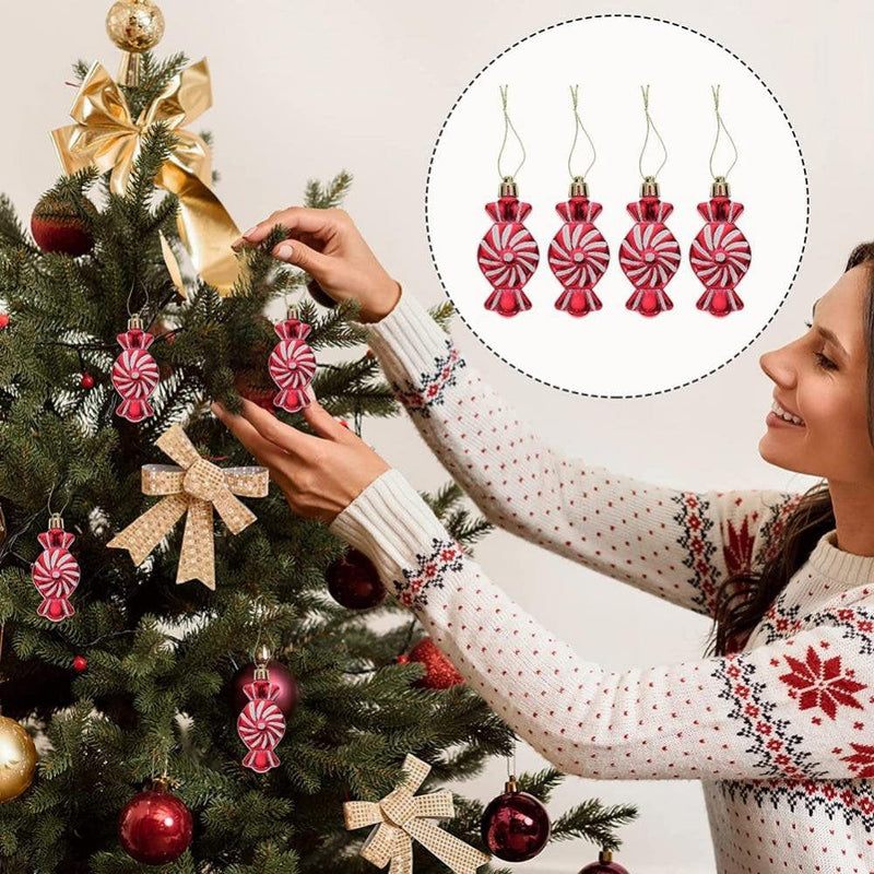 6 Pieces Christmas Glitter Hanging Candy Ornaments, Colorful Xmas Candy Cane Peppermint Tree Decorations for Christmas Tree Home Party Holiday Supplies  ESHOO   