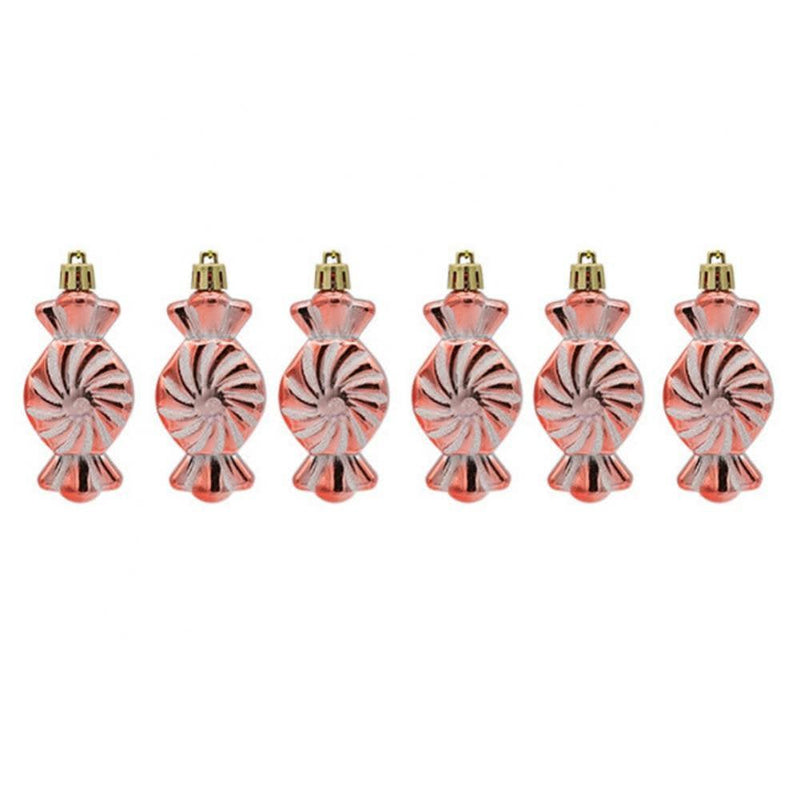 6 Pieces Christmas Glitter Hanging Candy Ornaments, Colorful Xmas Candy Cane Peppermint Tree Decorations for Christmas Tree Home Party Holiday Supplies  ESHOO Rose gold  