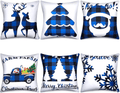 6 Pieces Christmas Throw Pillow Covers Christmas Tree Elk Christmas Truck Snowflake Buffalo Plaid Pillowcase Cushion Cover Decoration for Sofa Couch Bed Home Decor, 18 X 18 Inches (White, Red, Green) Home & Garden > Decor > Chair & Sofa Cushions Tatuo White, Blue, Black  