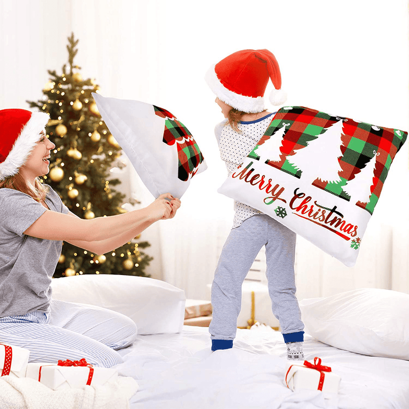 6 Pieces Christmas Throw Pillow Covers Christmas Tree Elk Christmas Truck Snowflake Buffalo Plaid Pillowcase Cushion Cover Decoration for Sofa Couch Bed Home Decor, 18 X 18 Inches (White, Red, Green) Home & Garden > Decor > Chair & Sofa Cushions Tatuo   