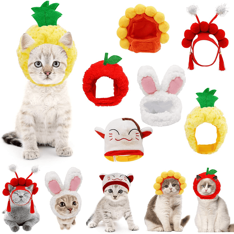 6 Pieces Cute Pet Hat Cat Dog Bunny Hat with Rabbit Ears God of Wealth Sunflower Fruit Pineapple Cap Party Costume Accessories Headwear for Cat Kitten Puppy Pet, Animal-Safe Materials and Adjustable Animals & Pet Supplies > Pet Supplies > Cat Supplies > Cat Apparel GEKUPEM   