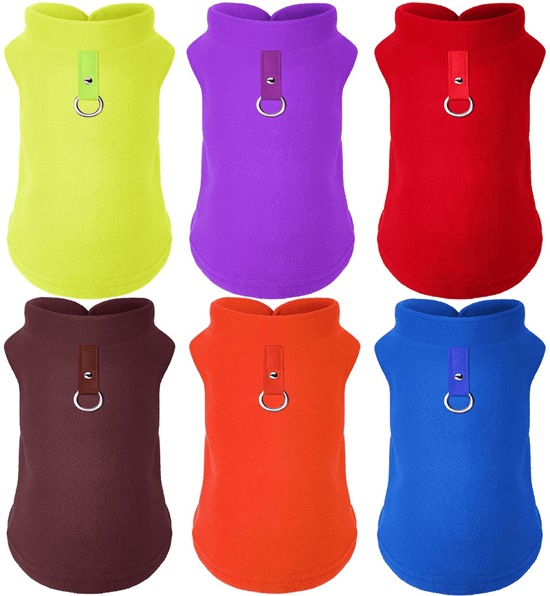 6 Pieces Dog Fleece Vest Dog Pullover Warm Dog Jacket Cold Weather Pet Sweater with Leash Ring Cozy Dog Clothes for Small Cats Dogs