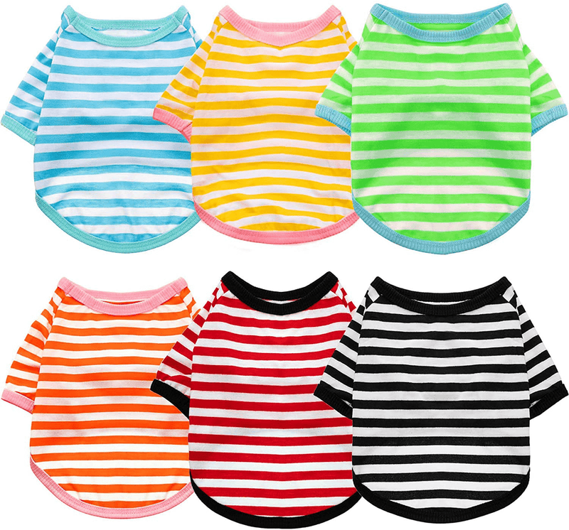 6 Pieces Dog Striped T-Shirt Dog Shirt Breathable Pet Apparel Colorful Puppy Sweatshirt Dog Clothes for Small to Medium Dogs Puppy Animals & Pet Supplies > Pet Supplies > Dog Supplies > Dog Apparel Geyoga L  