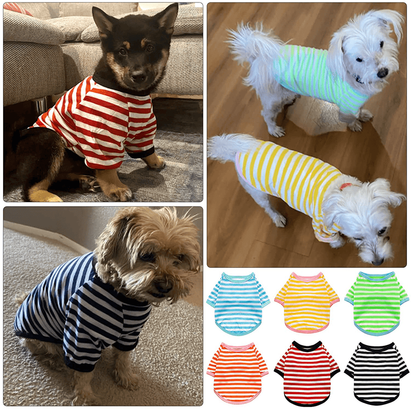 6 Pieces Dog Striped T-Shirt Dog Shirt Breathable Pet Apparel Colorful Puppy Sweatshirt Dog Clothes for Small to Medium Dogs Puppy Animals & Pet Supplies > Pet Supplies > Dog Supplies > Dog Apparel Geyoga   