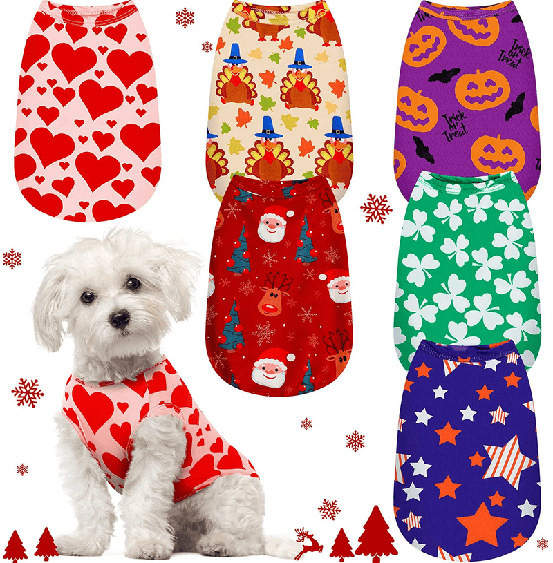 6 Pieces Holiday Dog Shirt Valentine'S Day Dog Apparel Puppy Dog Cute T-Shirt Clothes Breathable Pet Apparel for Dog Valentine'S Day Irish Independence Day