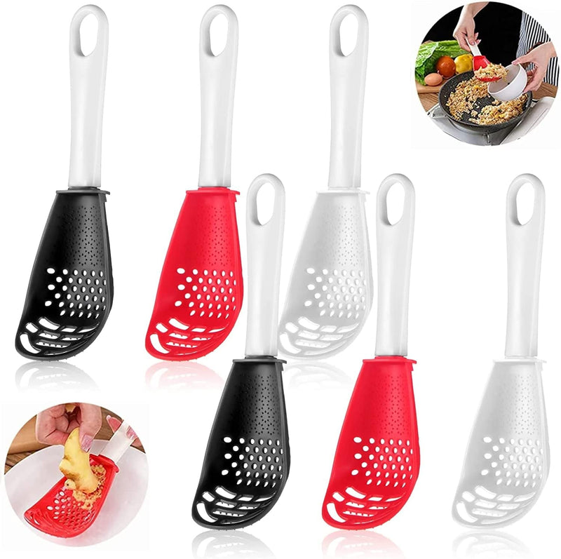 6 Pieces Multifunctional Kitchen Cooking Spoon Heat Resistant Kitchen Spoons Skimmer Scoop Colander Strainer Cooking Gadgets Practical Kitchen Tools for Cooking Draining Mashing (Red) Home & Garden > Kitchen & Dining > Kitchen Tools & Utensils Chengu Red, Black, White  