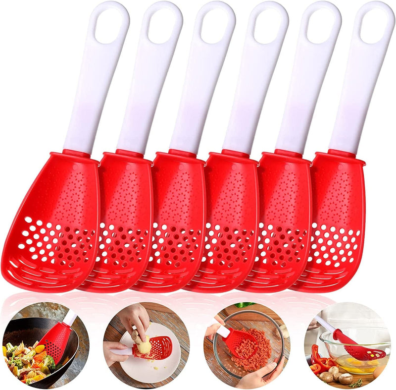 6 Pieces Multifunctional Kitchen Cooking Spoon Heat Resistant Kitchen Spoons Skimmer Scoop Colander Strainer Cooking Gadgets Practical Kitchen Tools for Cooking Draining Mashing (Red) Home & Garden > Kitchen & Dining > Kitchen Tools & Utensils Chengu Red  