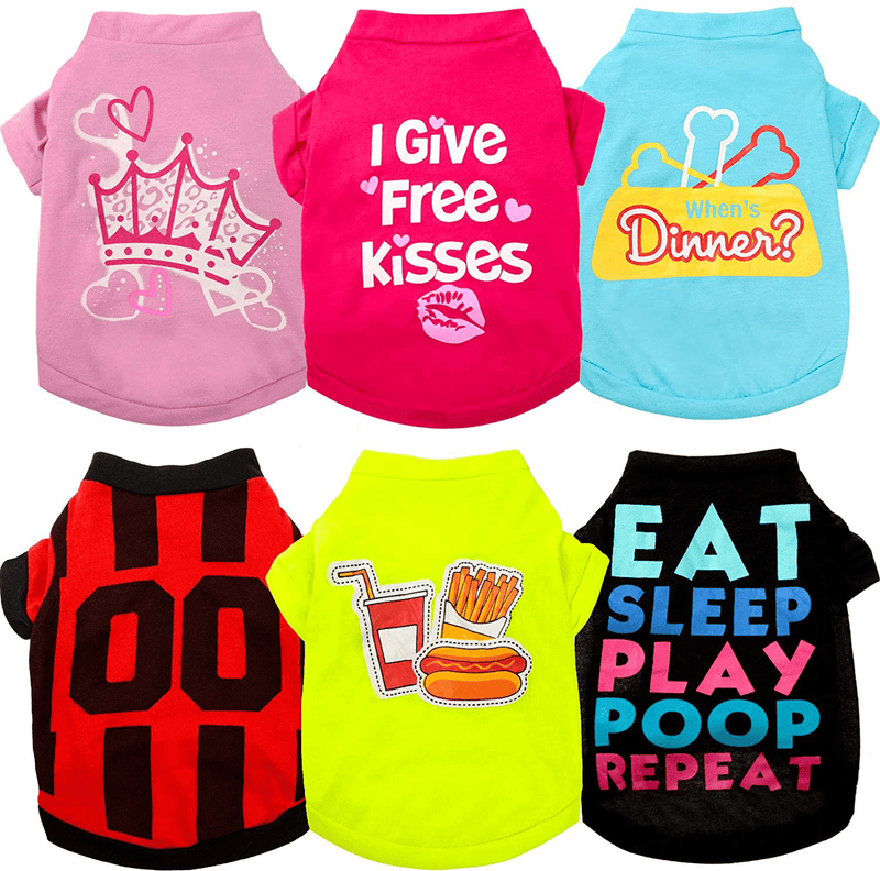 6 Pieces Printed Puppy Dog Shirts Soft Puppy Sweatshirt Breathable Pet Shirts Daily Puppy Clothing for Dogs and Cats (Medium) Animals & Pet Supplies > Pet Supplies > Cat Supplies > Cat Apparel Syhood Medium  