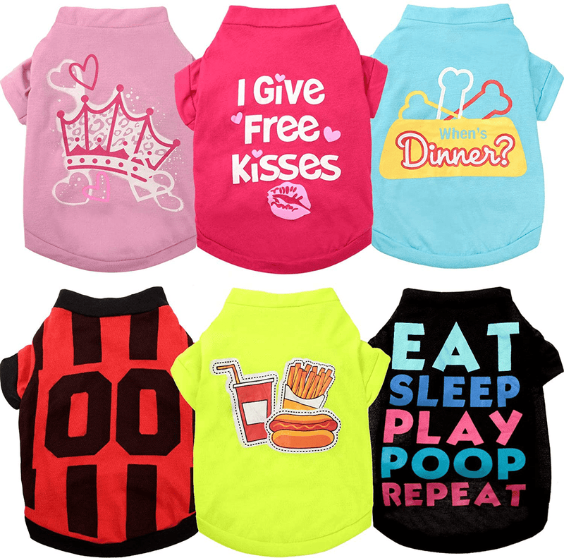 6 Pieces Printed Puppy Dog Shirts Soft Puppy Sweatshirt Breathable Pet Shirts Daily Puppy Clothing for Dogs and Cats (Medium) Animals & Pet Supplies > Pet Supplies > Cat Supplies > Cat Apparel Syhood Small  
