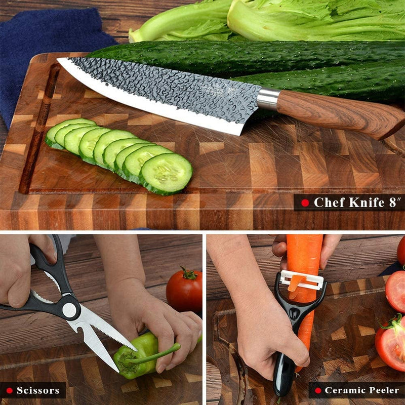 6 Pieces Professional Kitchen Knives Set with Giftbox, High Carbon Stainless Steel Forged Kitchen Knife Set, Sharp Chef Knife Set for Chef Cooking Paring Cutting Slicing (High Carbon Black) Home & Garden > Kitchen & Dining > Kitchen Tools & Utensils > Kitchen Knives AUIIKIY   