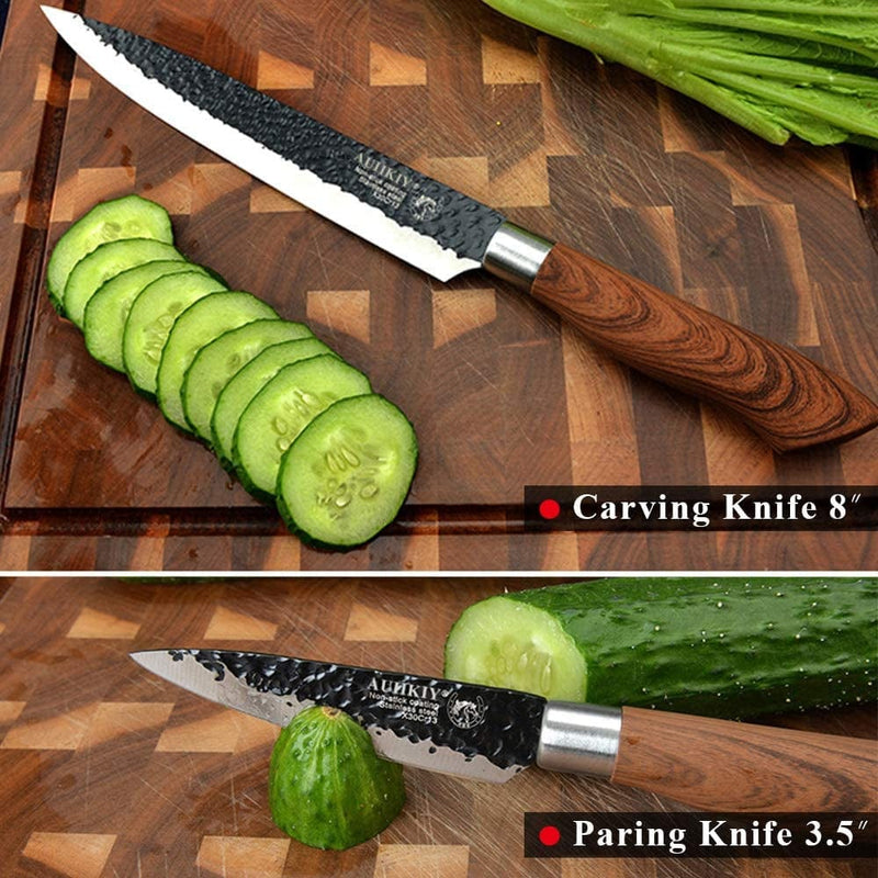 6 Pieces Professional Kitchen Knives Set with Giftbox, High Carbon Stainless Steel Forged Kitchen Knife Set, Sharp Chef Knife Set for Chef Cooking Paring Cutting Slicing (High Carbon Black) Home & Garden > Kitchen & Dining > Kitchen Tools & Utensils > Kitchen Knives AUIIKIY   
