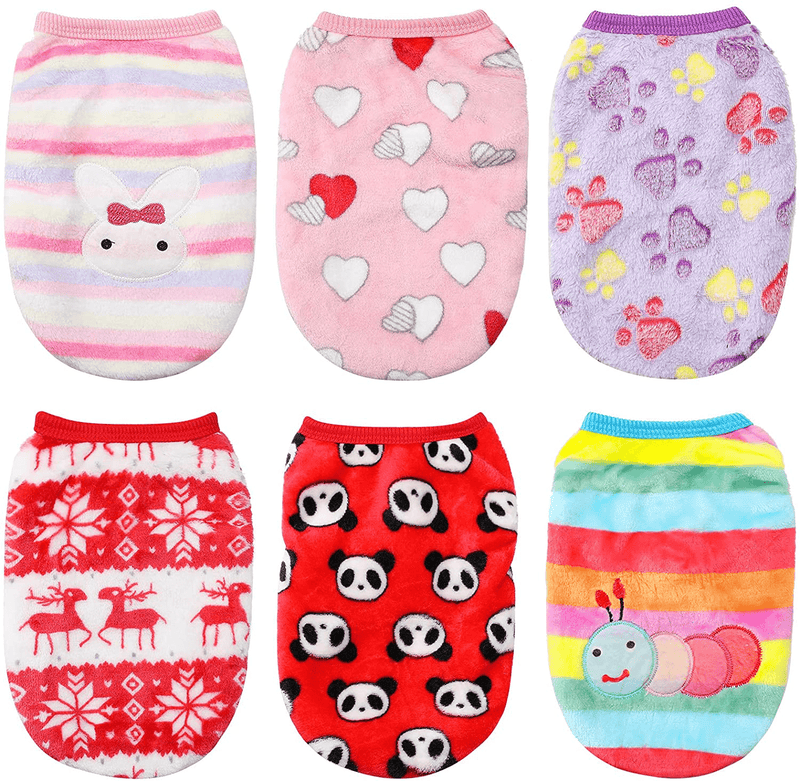 6 Pieces Puppy Clothes for Dogs Boy Girl Winter Warm Cute Pet Sweaters Flannel Dog Vest Paw Print Pet Dog Cat Clothes for Chihuahua Yorkies Dachshunds Male Female Dog Cat