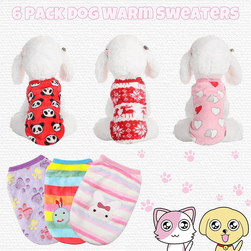 6 Pieces Puppy Clothes for Dogs Boy Girl Winter Warm Cute Pet Sweaters Flannel Dog Vest Paw Print Pet Dog Cat Clothes for Chihuahua Yorkies Dachshunds Male Female Dog Cat Animals & Pet Supplies > Pet Supplies > Dog Supplies > Dog Apparel Weewooday   