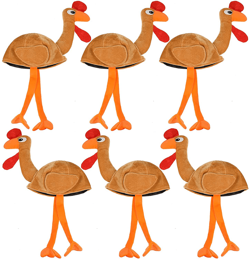 6 Pieces Turkey Hats Thanksgiving Christmas Turkey Hat Costume Plush Turkey Hat with Legs Holiday Fancy Dress Accessory Trot Accessory Toy for Teenagers Women and Man Orange