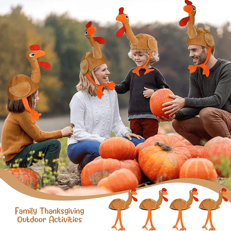 6 Pieces Turkey Hats Thanksgiving Christmas Turkey Hat Costume Plush Turkey Hat with Legs Holiday Fancy Dress Accessory Trot Accessory Toy for Teenagers Women and Man Orange
