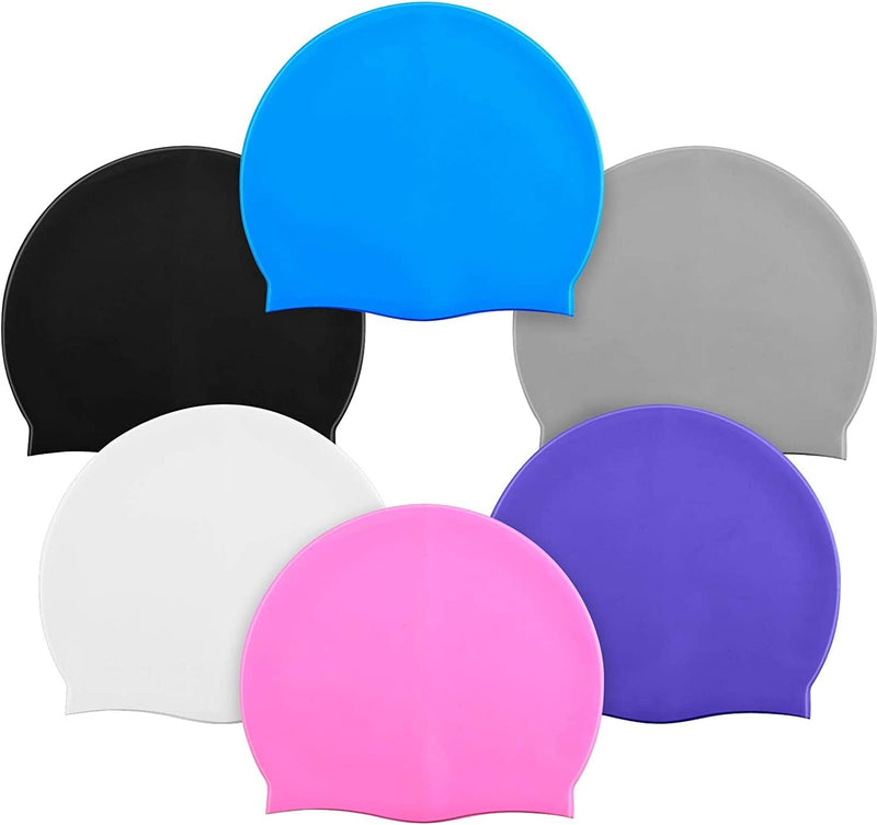 6 Pieces Unisex Adult Silicone Swim Cap Waterproof Swimming Hat Durable Non-Slip Swimming Pool Cap Elastic Swimming Cap for Long and Short Hair Sporting Goods > Outdoor Recreation > Boating & Water Sports > Swimming > Swim Caps Syhood Black, Gray, White, Blue, Deep Purple, Pink  