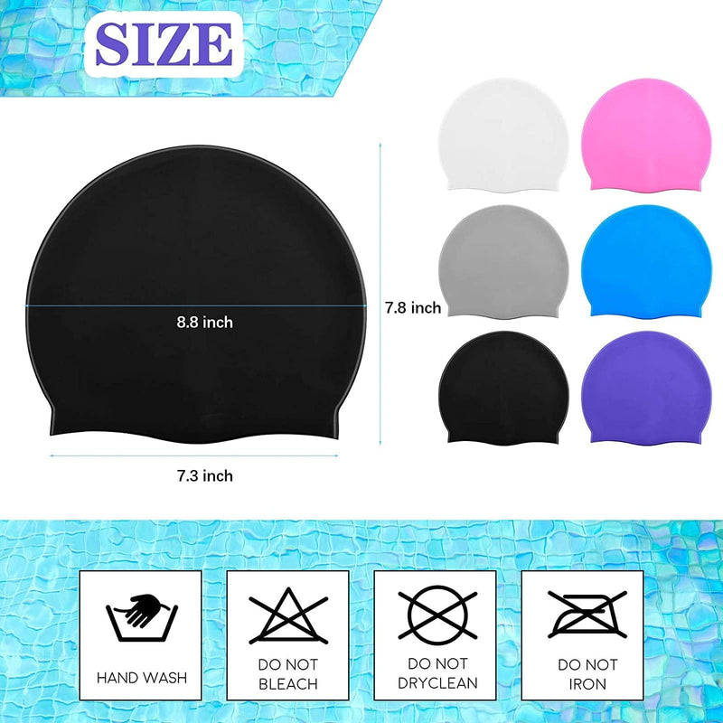 6 Pieces Unisex Adult Silicone Swim Cap Waterproof Swimming Hat Durable Non-Slip Swimming Pool Cap Elastic Swimming Cap for Long and Short Hair Sporting Goods > Outdoor Recreation > Boating & Water Sports > Swimming > Swim Caps Syhood   