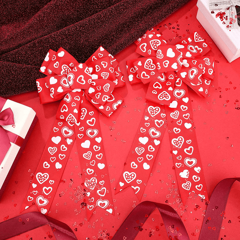 6 Pieces Valentine'S Day Bows Decoration 5.9 X 11.8 Inches Red and White Heart Printed Bow for Valentine'S Day Crafts DIY Bow Decoration Home & Garden > Decor > Seasonal & Holiday Decorations Syhood   