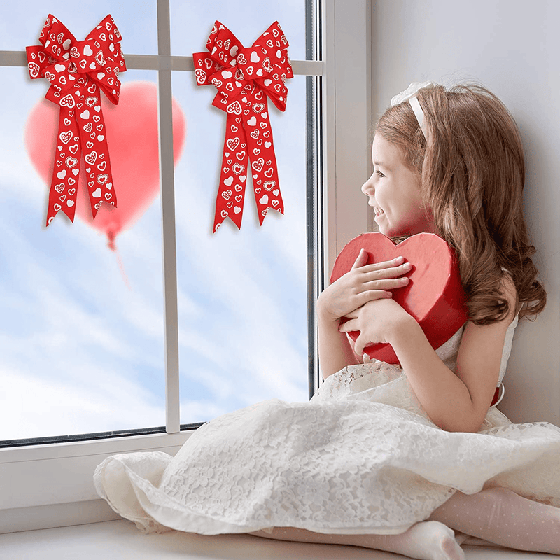 6 Pieces Valentine'S Day Bows Decoration 5.9 X 11.8 Inches Red and White Heart Printed Bow for Valentine'S Day Crafts DIY Bow Decoration Home & Garden > Decor > Seasonal & Holiday Decorations Syhood   