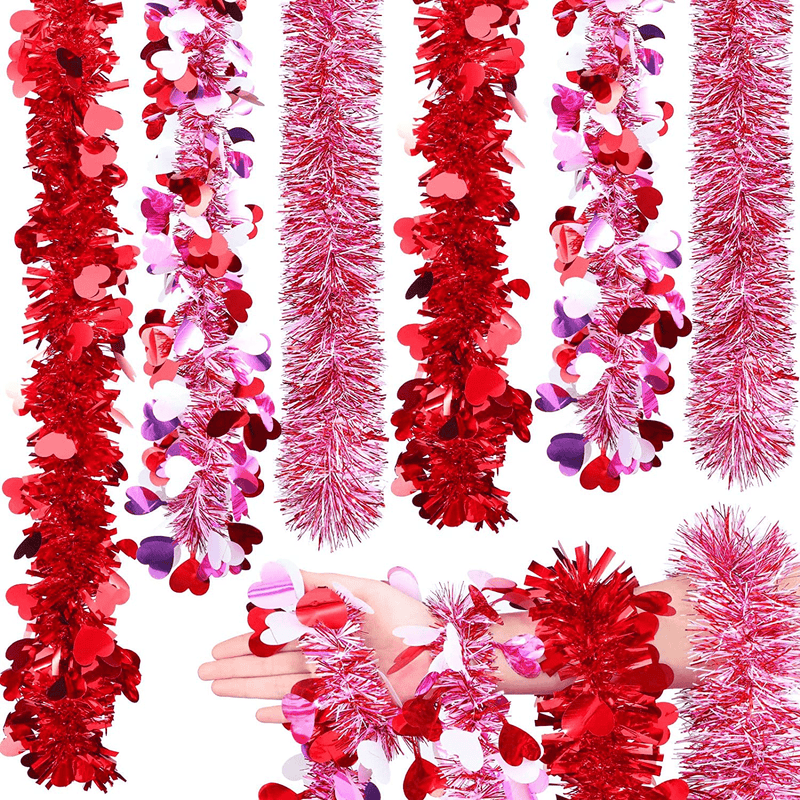 6 Pieces Valentine'S Day Tinsel Garland Red Heart Metallic Garland Decor Red and White Metallic Tinsel Twist Garland Valentines 6.56 Feet Heart Tinsel Garland for Wedding Party Decoration Supply Home & Garden > Decor > Seasonal & Holiday Decorations Janinka   