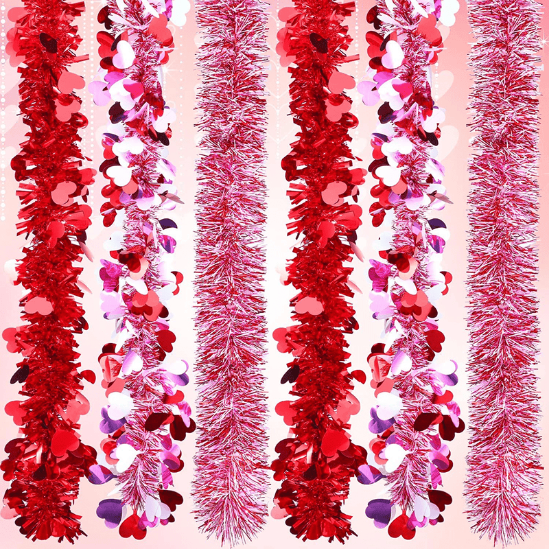 6 Pieces Valentine'S Day Tinsel Garland Red Heart Metallic Garland Decor Red and White Metallic Tinsel Twist Garland Valentines 6.56 Feet Heart Tinsel Garland for Wedding Party Decoration Supply Home & Garden > Decor > Seasonal & Holiday Decorations Janinka   