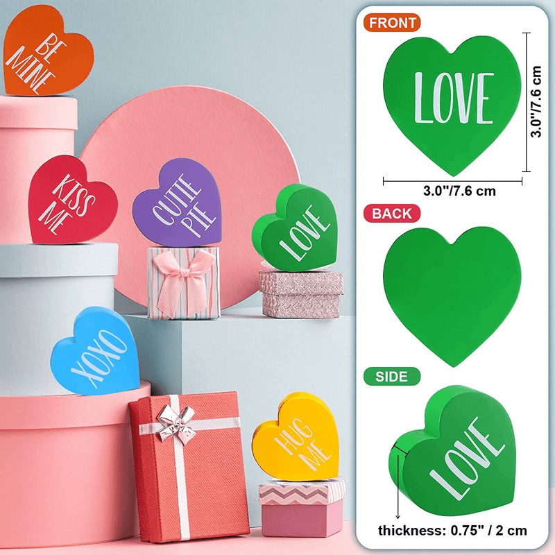 6 Pieces Valentine'S Day Wooden Sign Heart Shape Home Decor Conversation Heart Signs Candy Heart Tiered Tray Decor Farmhouse Sweetheart Heart Shape Table Blocks for Wedding Anniversary Party Home & Garden > Decor > Seasonal & Holiday Decorations Qunclay   