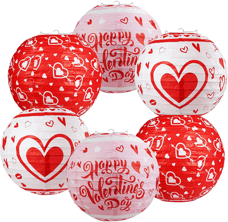 6 Pieces Valentines Day Paper Lanterns Red Pink White - Valentines Day Decorations Hanging Lanterns - Valentines Day Hanging Decorations - Valentines Day Decor Party Decoration Supplies Home & Garden > Decor > Seasonal & Holiday Decorations Lairyan   