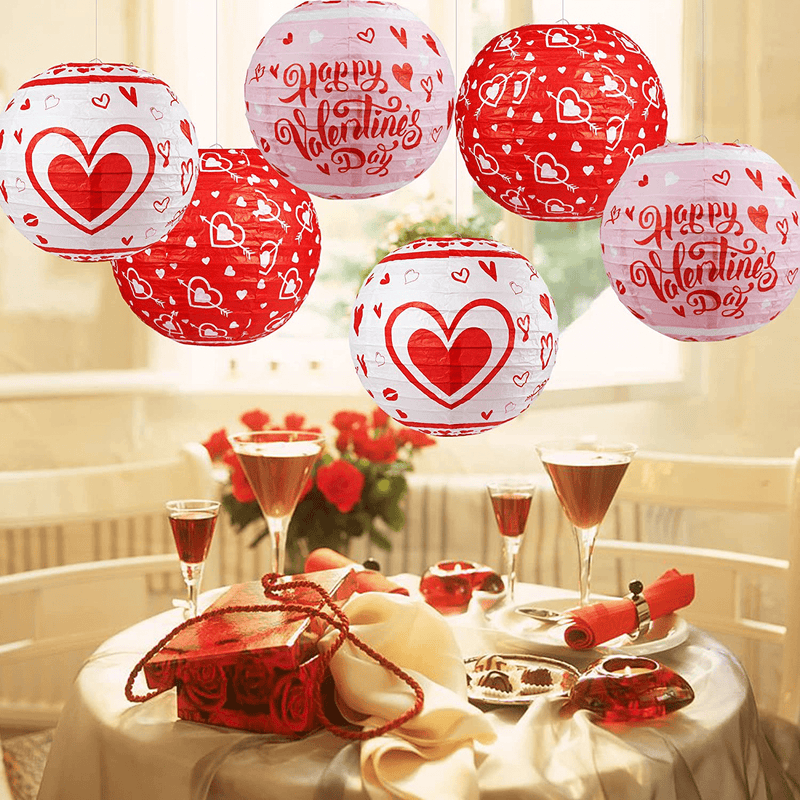 6 Pieces Valentines Day Paper Lanterns Red Pink White - Valentines Day Decorations Hanging Lanterns - Valentines Day Hanging Decorations - Valentines Day Decor Party Decoration Supplies Home & Garden > Decor > Seasonal & Holiday Decorations Lairyan   