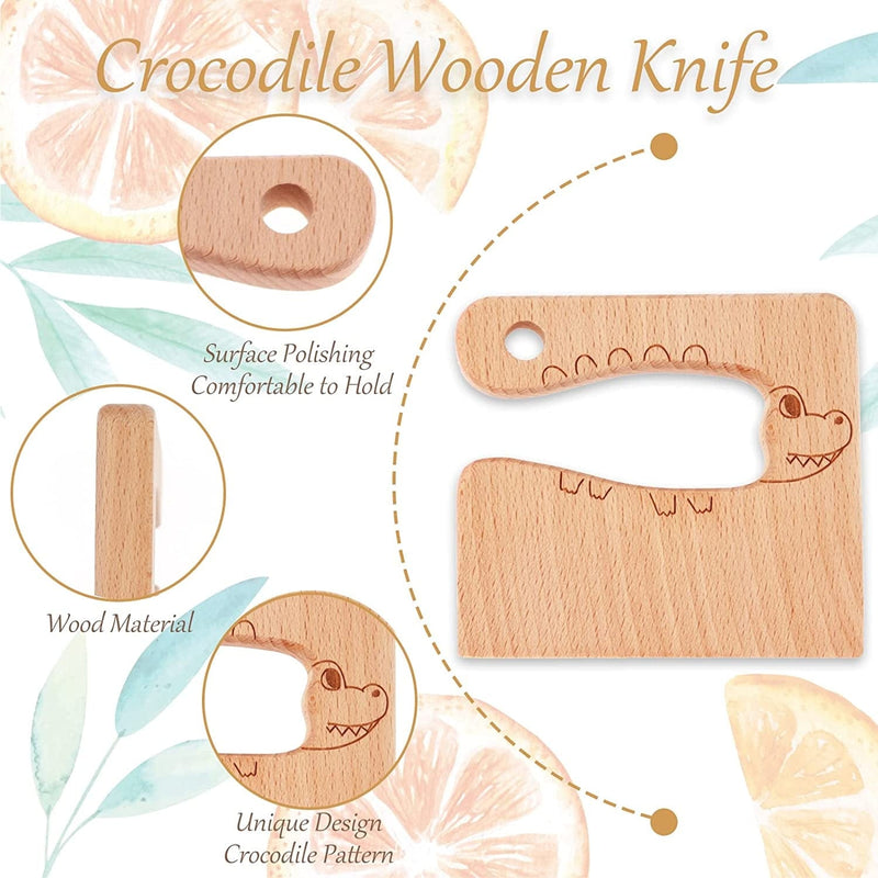 6 Pieces Wooden Kids Knifes for Real Cooking Include Toddler Knife Potato Slicers, Wood Kids Safe Knives Plastic Cooking Kitchen Tools Serrated Edges for Kids Kitchen (Crocodile) Home & Garden > Kitchen & Dining > Kitchen Tools & Utensils > Kitchen Knives WAYDA   
