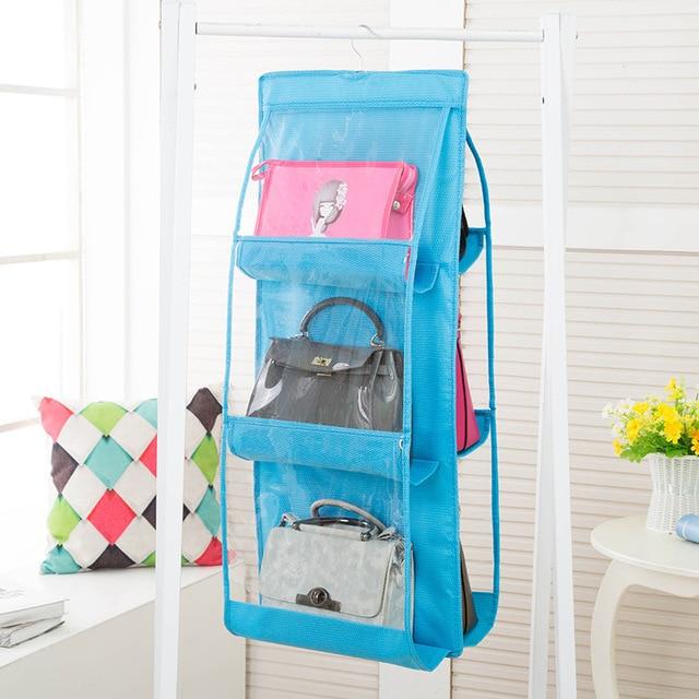 6 Pocket Transparent Hanging Handbag Furniture > Cabinets & Storage > Armoires & Wardrobes KOL DEALS Blue  