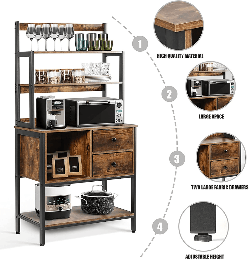 6-Tier Kitchen Bakers Rack with Storage, Coffee Bar Table with 2 Drawers, Microwave Oven Stand, Vintage Utility Storage Shelf for Spice Rack Organizer Workstation, Easy Assembly (Brown) Home & Garden > Kitchen & Dining > Food Storage YGBH   