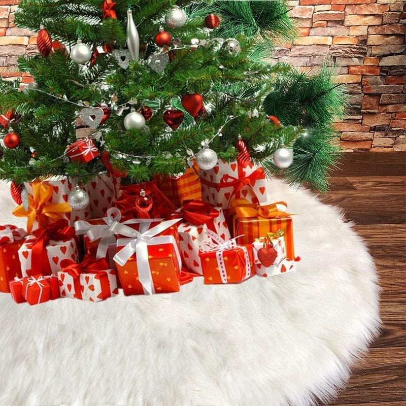 60 Inch Christmas Tree Skirt, Large White Faux Fur Christmas Tree Skirt for Xmas Holiday Decor Home & Garden > Decor > Seasonal & Holiday Decorations > Christmas Tree Skirts Fremo   