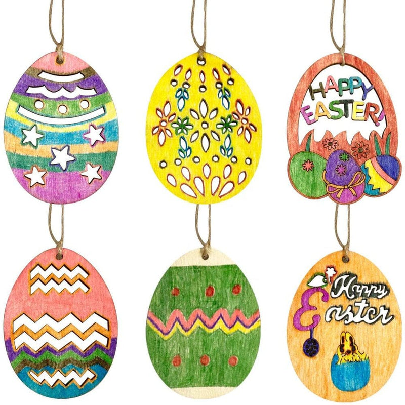 60 PCS Easter Wooden Hanging Ornaments Unfinished Wood Slices Eggs Easter Crafts for Kids DIY Easter Decorations Party Supplies Decor Home & Garden > Decor > Seasonal & Holiday Decorations Farship   
