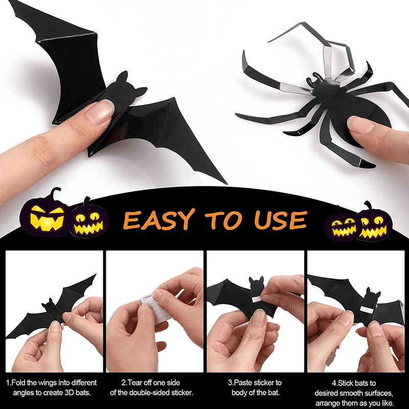 60 Pcs Halloween Decorations 2021, 3D Bat Spider Halloween Room Decor Indoor with Foam Double-Sided Adhesive, PVC Scary Halloween Wall Decor Wall Sticker for Home, Window (36 Bat & 24 Spider) Arts & Entertainment > Party & Celebration > Party Supplies 3 years and up   