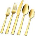 60-Piece Silverware Set, E-far Stainless Steel Flatware Set Service for 12, Tableware Cutlery Set for Home Restaurant Party, Dinner Forks/Spoons/Knives, Square Edge & Mirror Polished, Dishwasher Safe Home & Garden > Kitchen & Dining > Tableware > Flatware > Flatware Sets E-far Gold 20 Pieces 