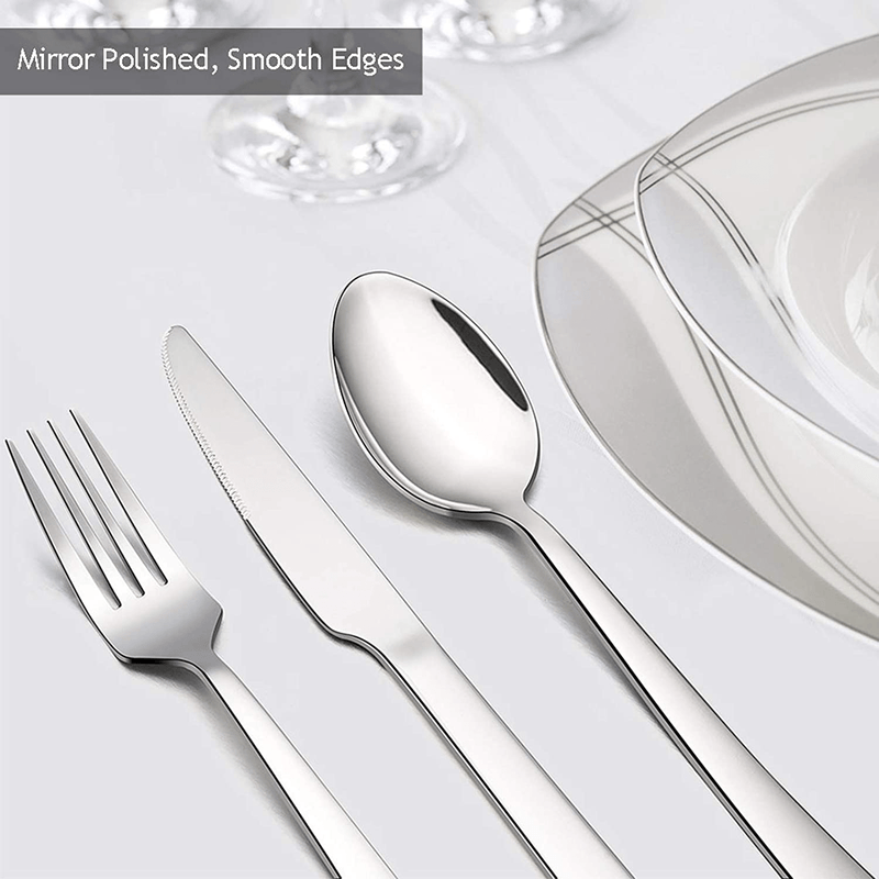 60-Piece Silverware Set, E-far Stainless Steel Flatware Set Service for 12, Tableware Cutlery Set for Home Restaurant Party, Dinner Forks/Spoons/Knives, Square Edge & Mirror Polished, Dishwasher Safe